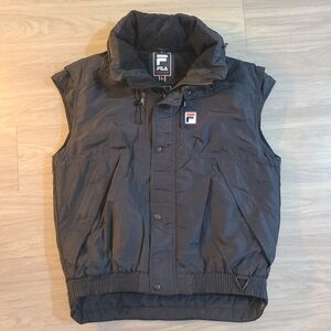 Vintage Fila Alpine Mens Size Large Black Puffer Vest Hidden Hood